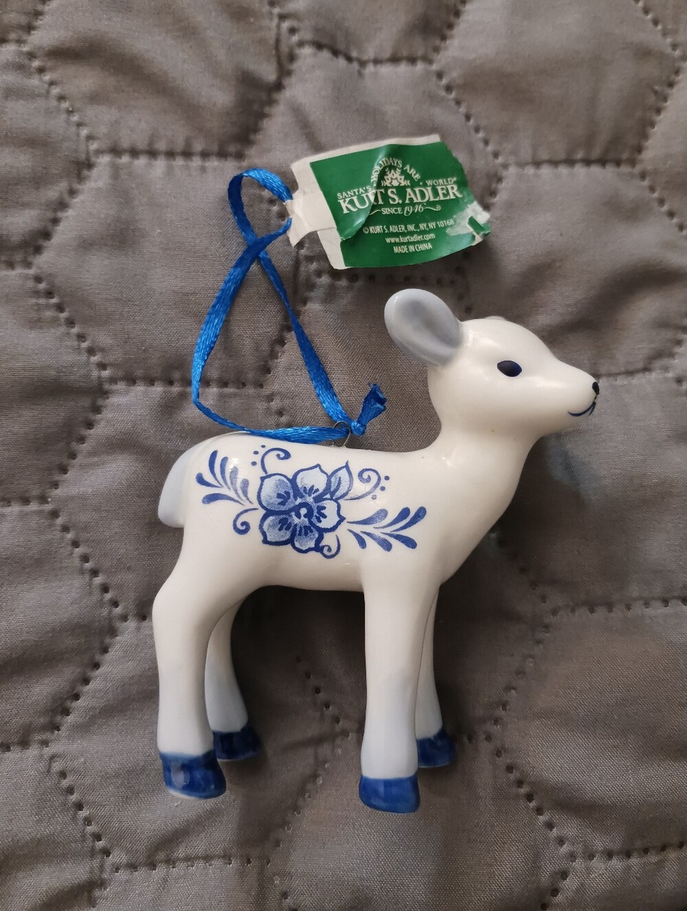 Kurt Adler Delft Blue Porcelain Baby Deer Ornaments J7791 New *Flaw*